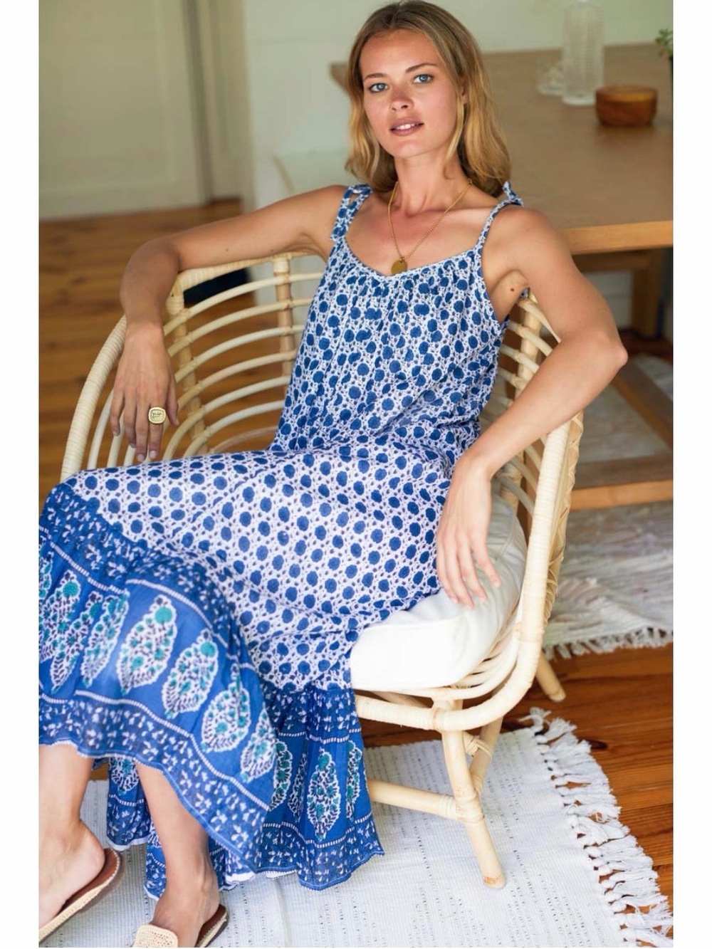 India collection emerson fry INDIA SUNDRESS HERITAGE BLUE FLOWERS ORGANIC XS/S